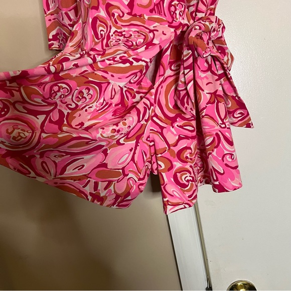 Lilly Pulitzer XS Karlie Wrap Romper Mango Salsa Pink - Picture 5 of 10